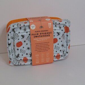 Halloween Black Cats Pumpkins Plastic Stackable Food Storage Containers NEW